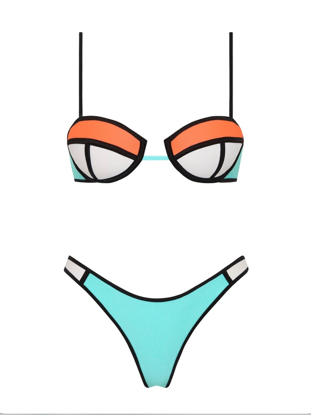 Colorblock Turquoise & Orange Women’s Bikini Set